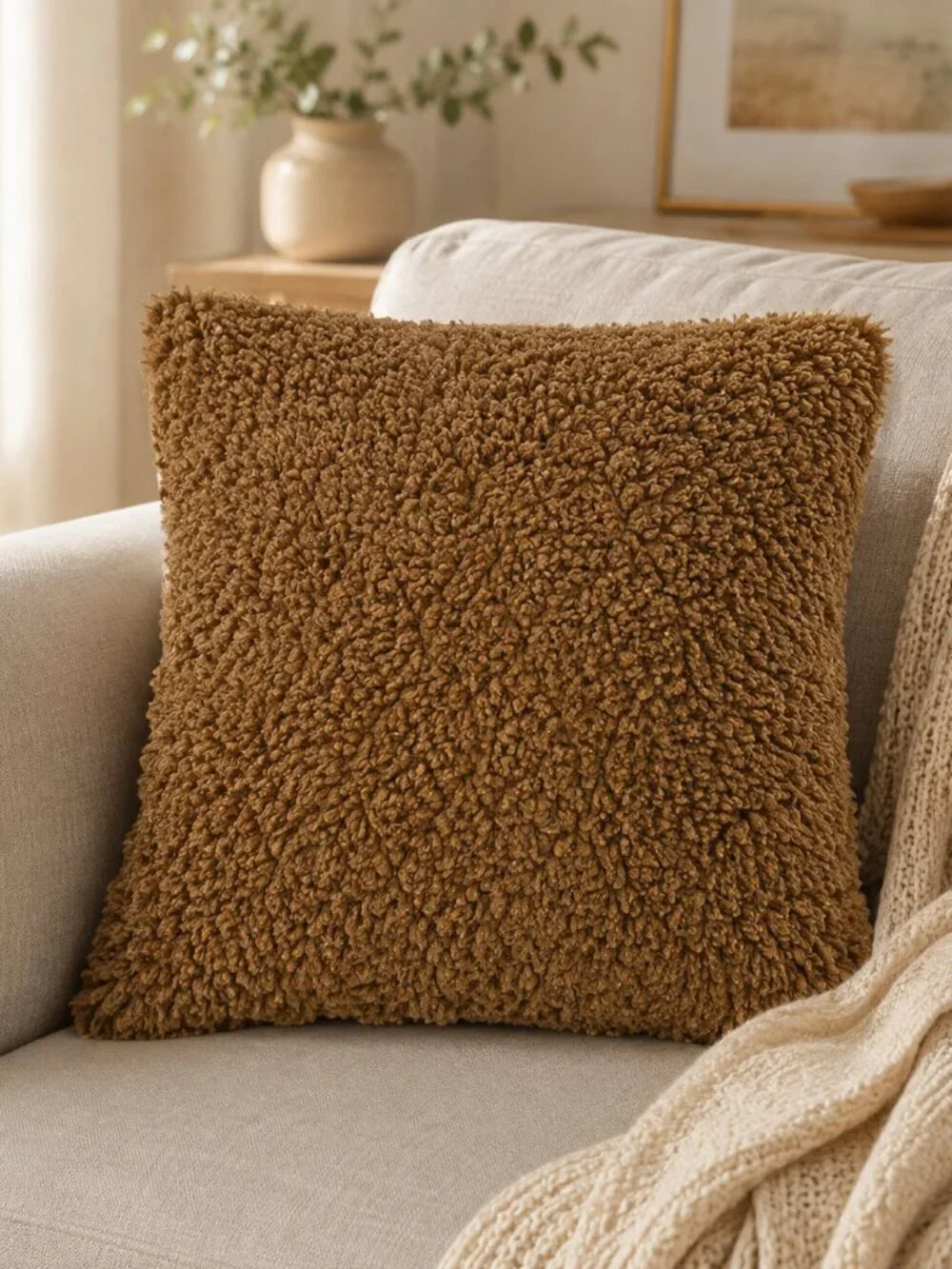 Chocolate Brown Faux Fur Sherpa Pillow Cover 22x22 Cozy Decor